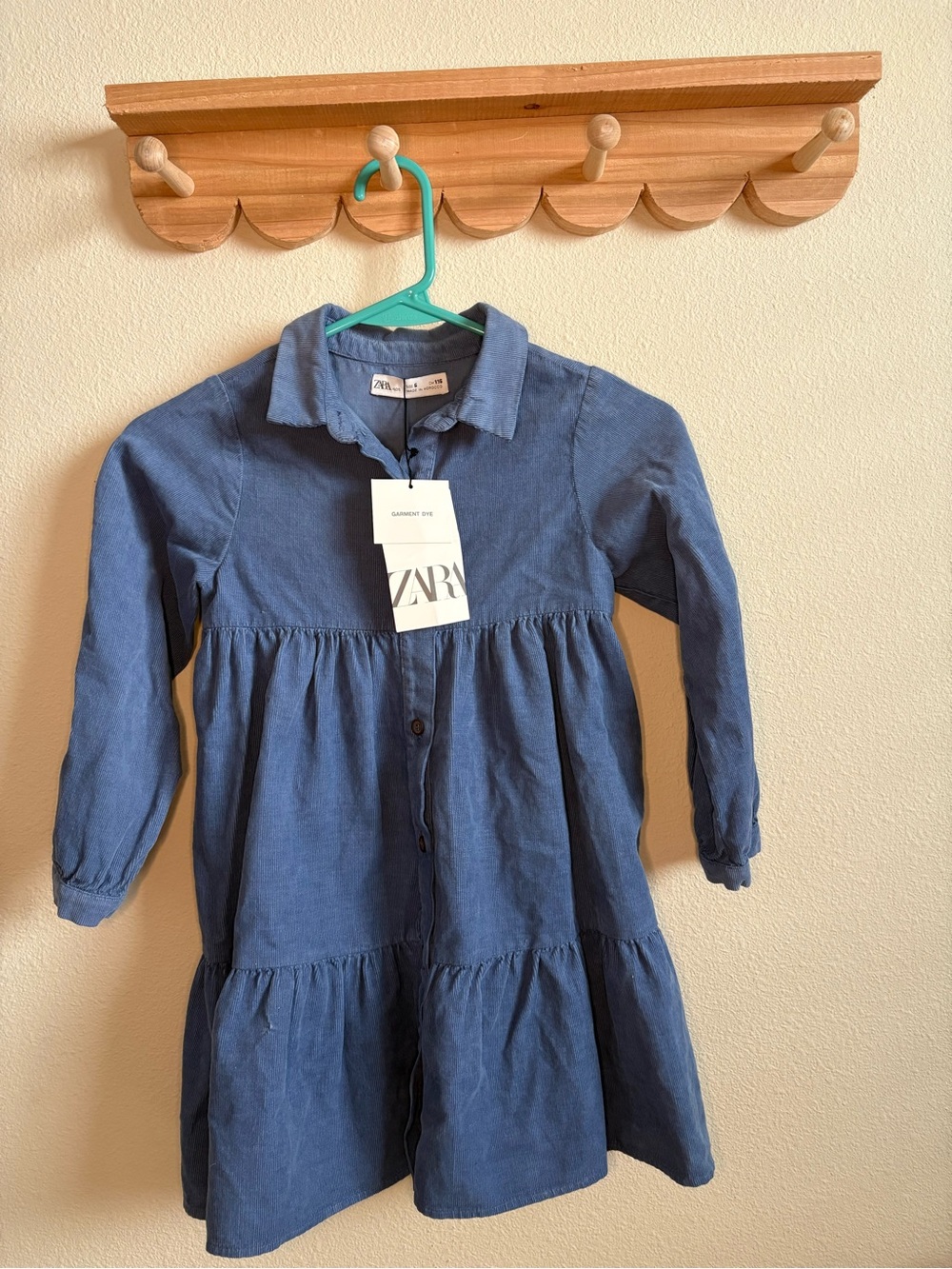 ZARA Girls Denim-Style Blue Buttoned Tiered Dress